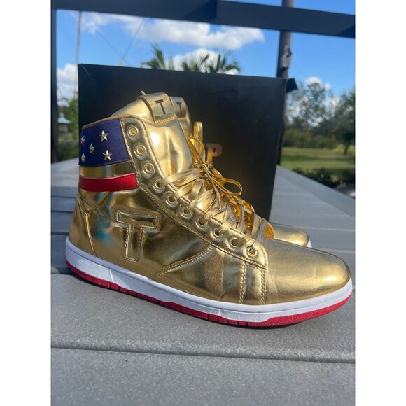 Gold and Red High-Top Sneakers - Picture 8 of 14